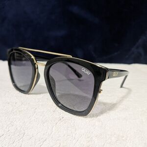 Quay Australia Gold Black Double-Bridge Sunglasses
